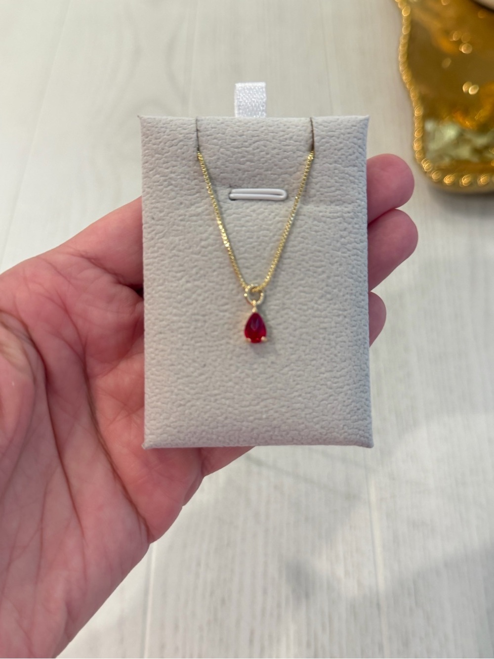 Gold Teardrop Red Pendant Necklace - Women Jewelry, 18k gold plated necklace